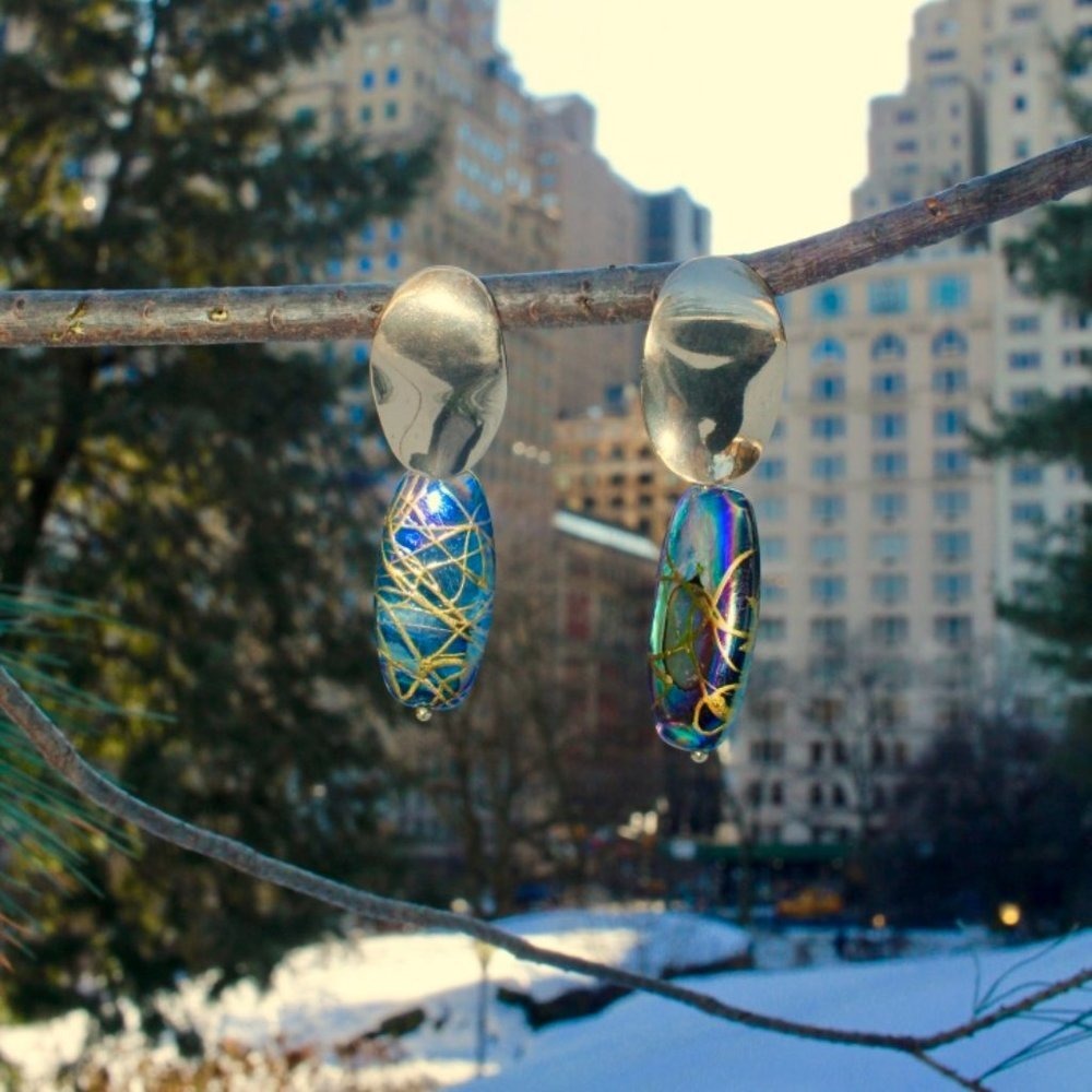Natural Abalone Shell With Gold Web Teardrop Drop - image 3